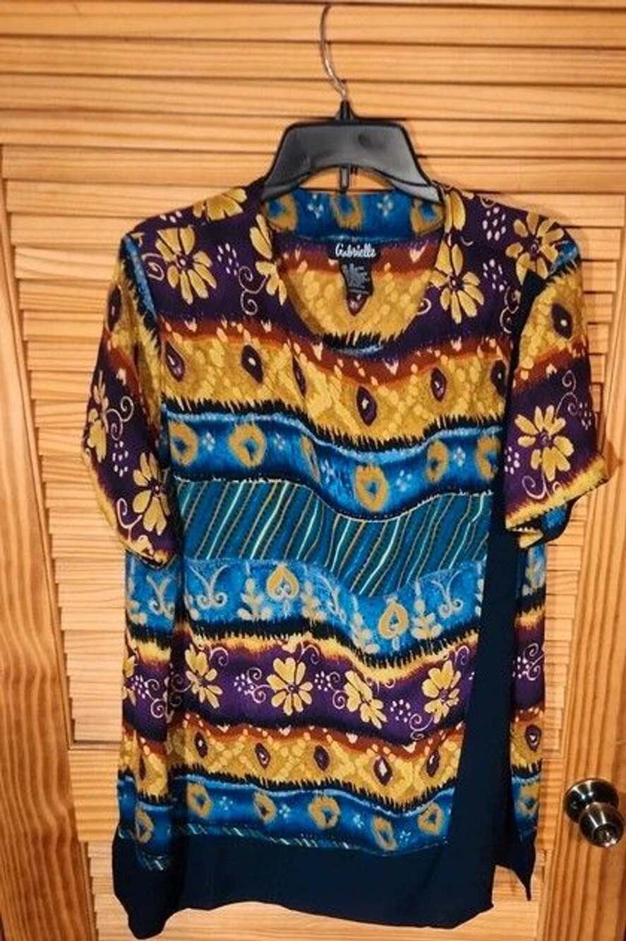 Vintage 90s Boho Abstract Floral Pattern Asymmetrical Hem Top Size 18
